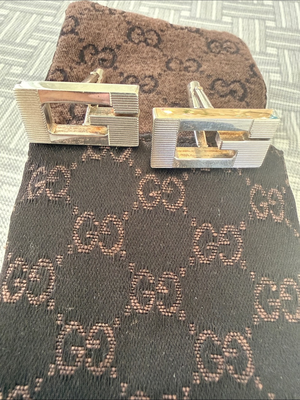 Gucci Silver Rectangular Interlocking G Cufflinks